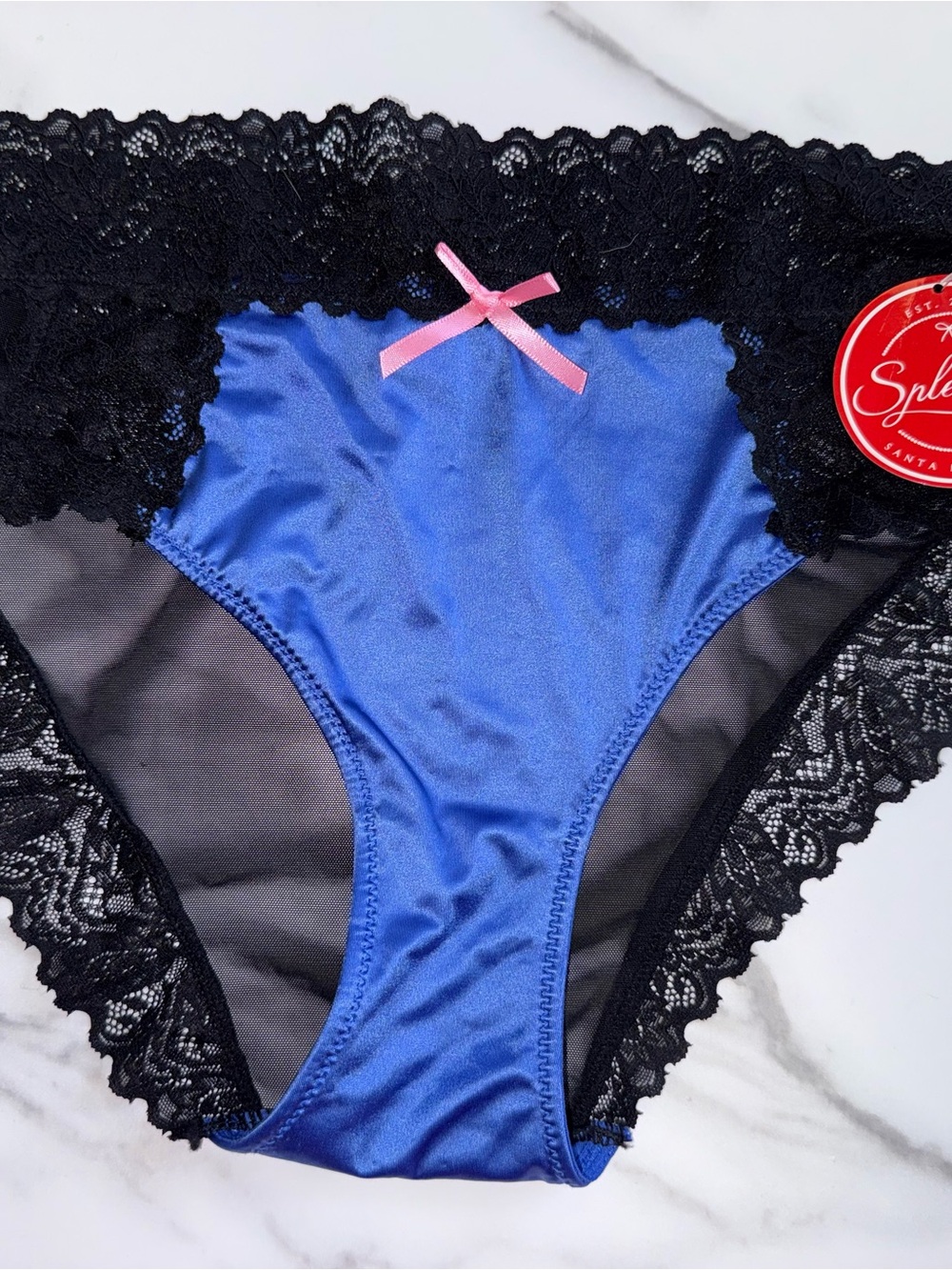 NWT Splendies (XL) Brand New Blue Undies with Black Lace